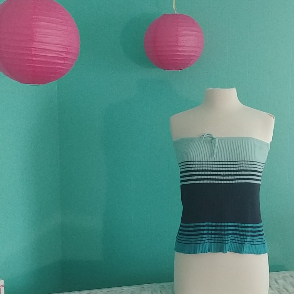 The Limited Turquoise & Navy Knit Tube Top. Size L